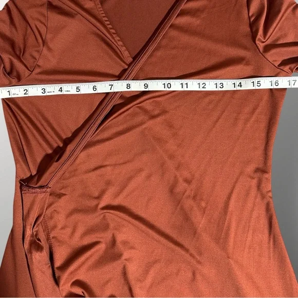 LuLaRoe Rust Brown Midi Wrap Dress Women XXS Casual 3/4 Sleeve Stretchy Slinky - Picture 3 of 5
